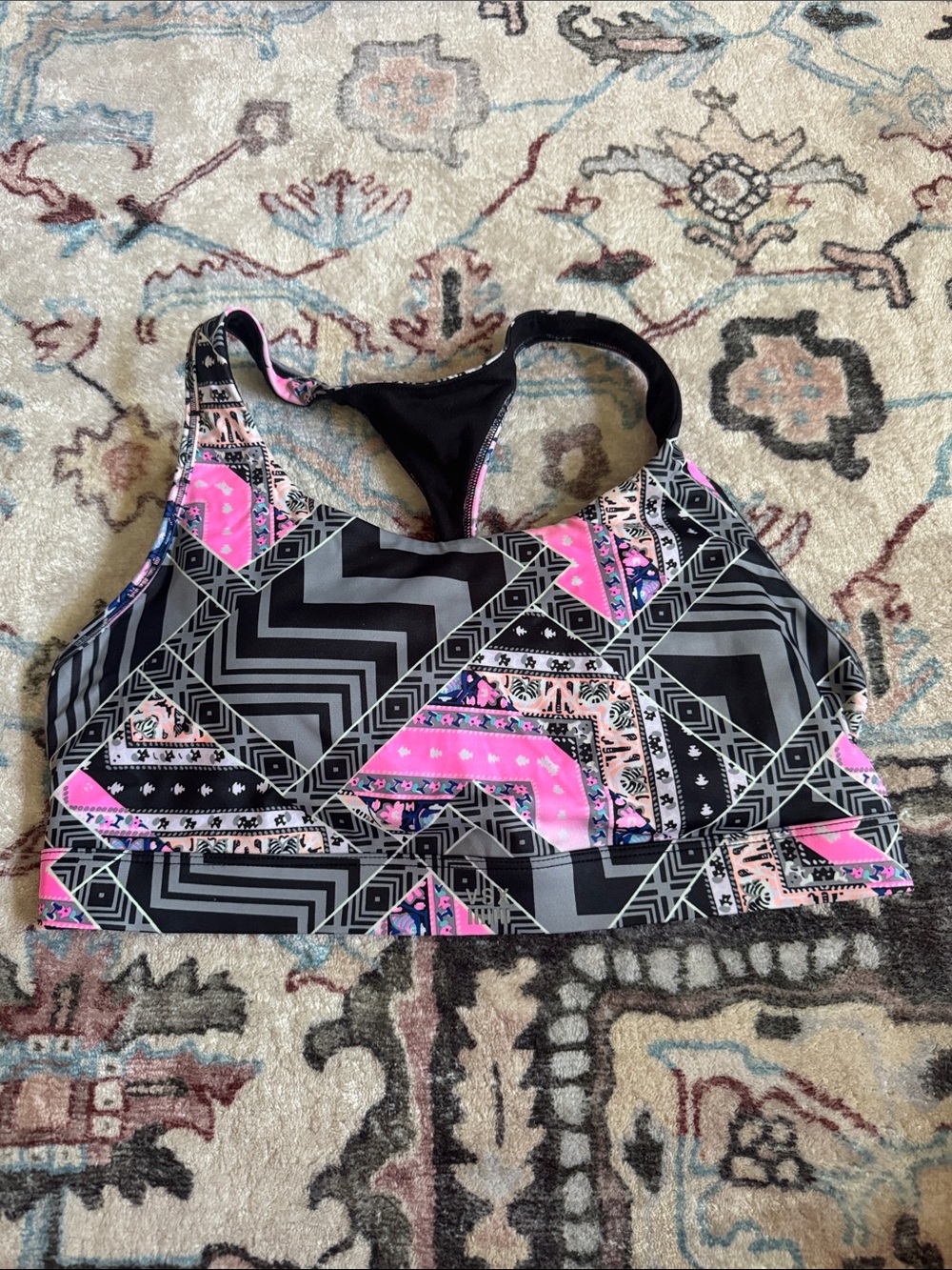 Victoria's Secret Black & Pink Geometric Racerback Sports Bra